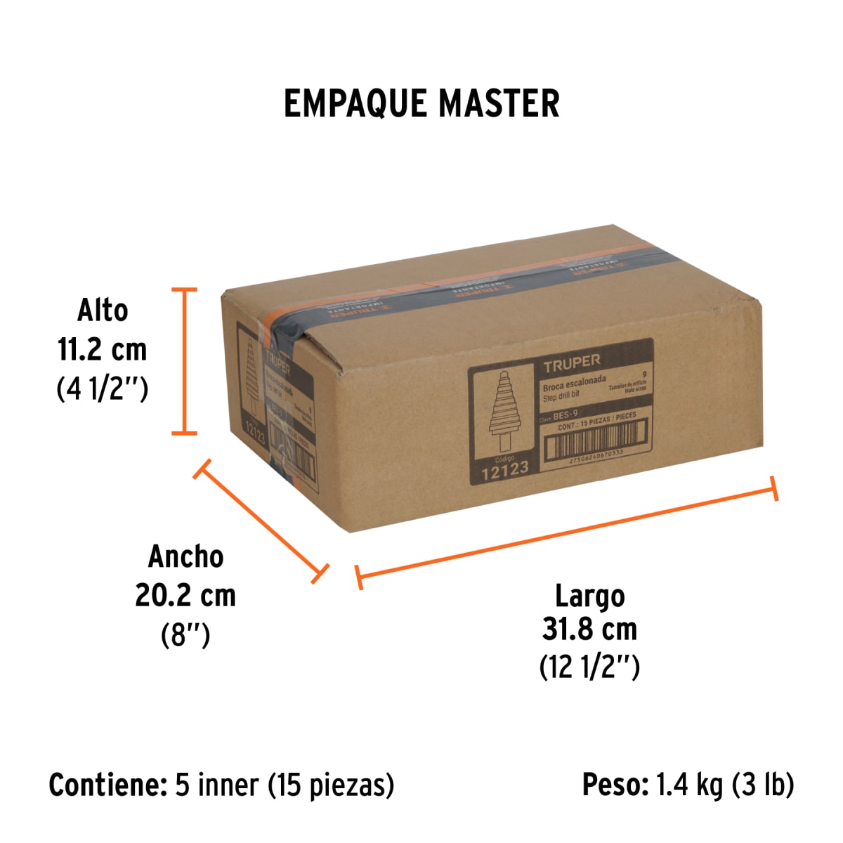 Broca escalonada óxido negro 9 escalones 1/4' a 3/4' Truper7