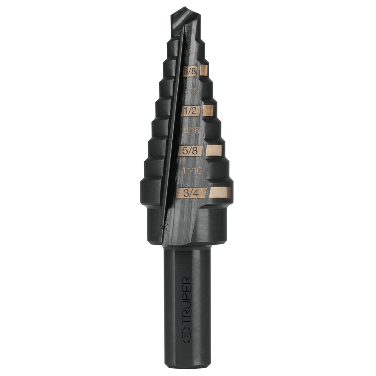Broca escalonada óxido negro 9 escalones 1/4' a 3/4' Truper 0