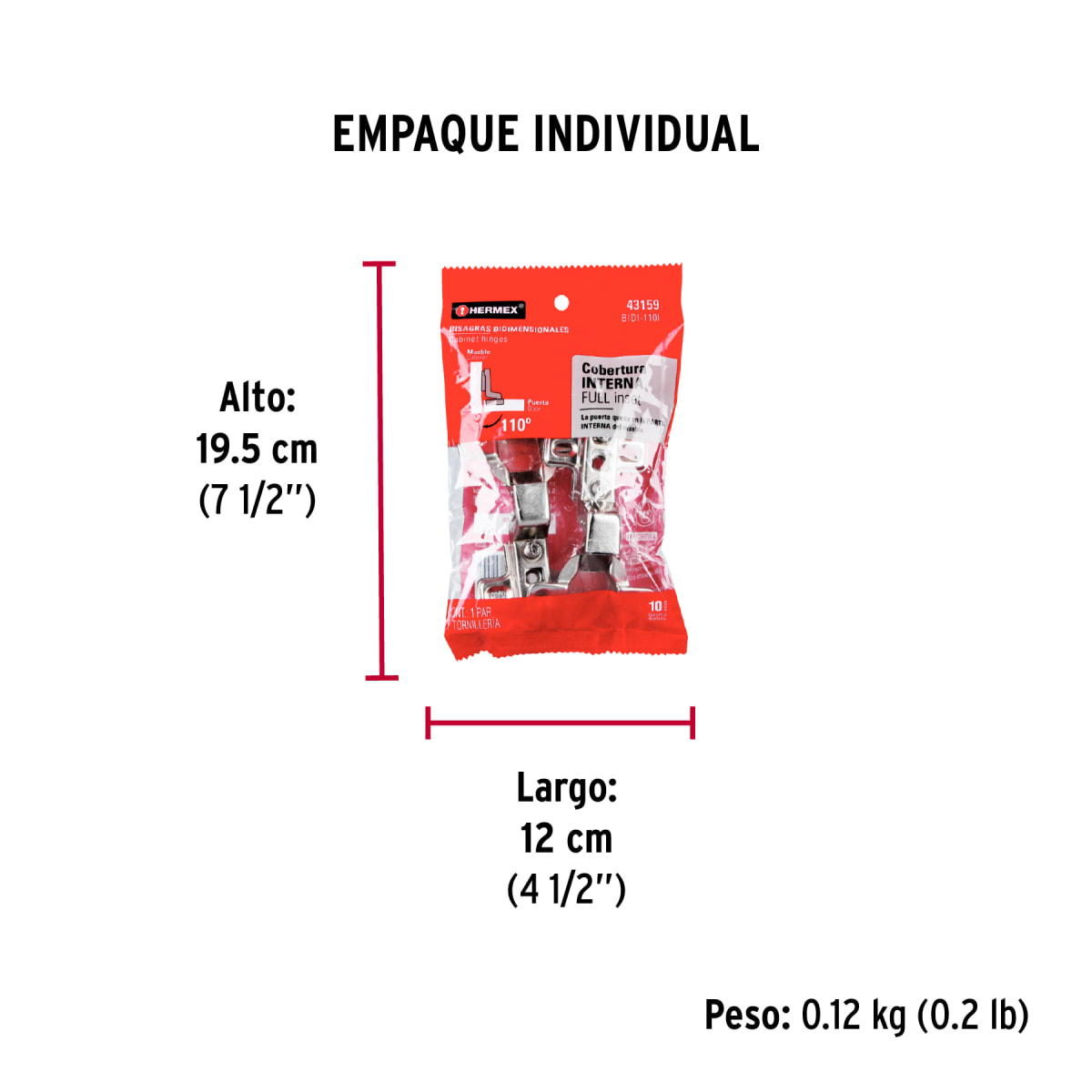 Bisagra Cangrejo Interior 110°Cobertura Completa C/2 43159 Hermex5