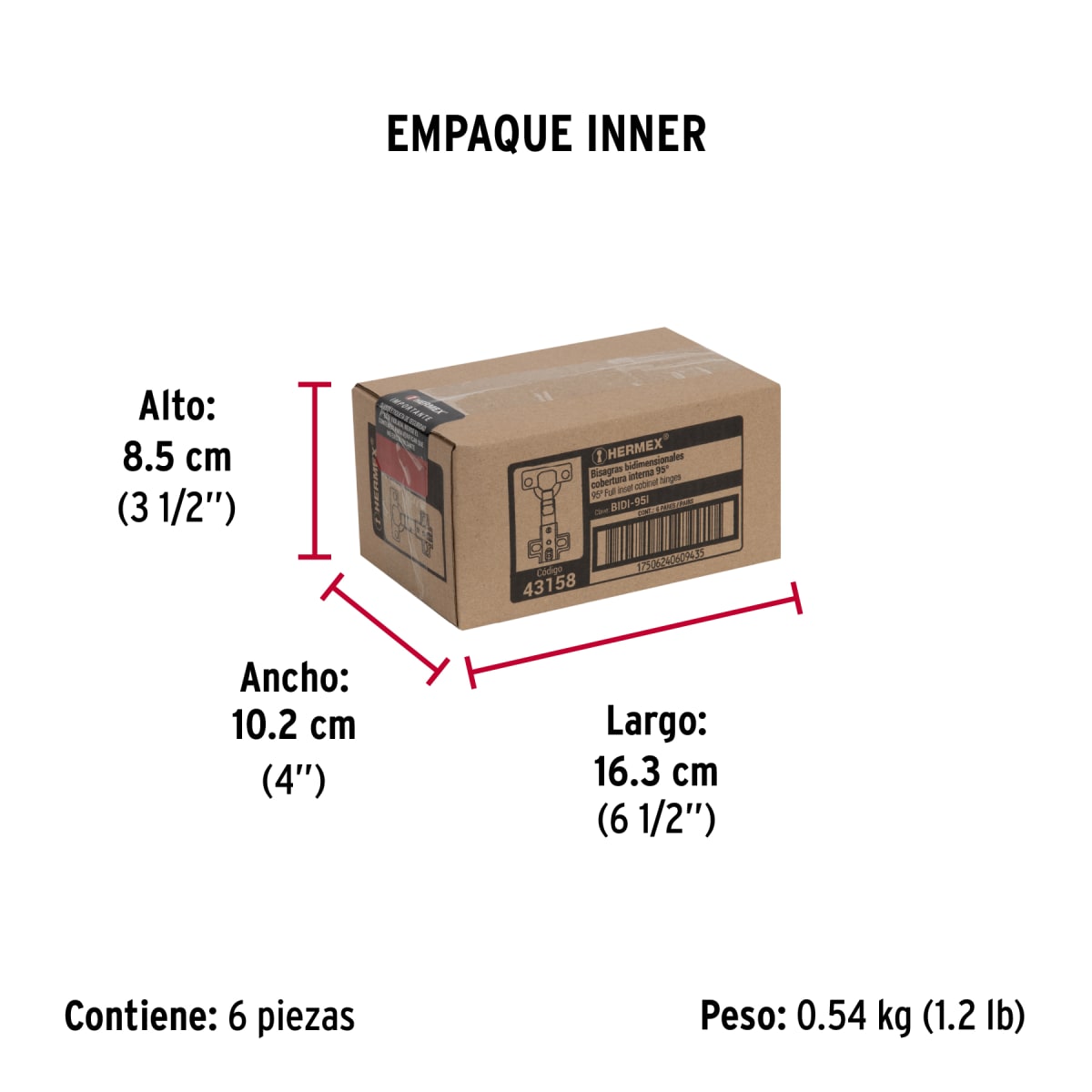 Bisagra Cangrejo Interior 95°Cobertura Completa C/2 43158 Hermex6