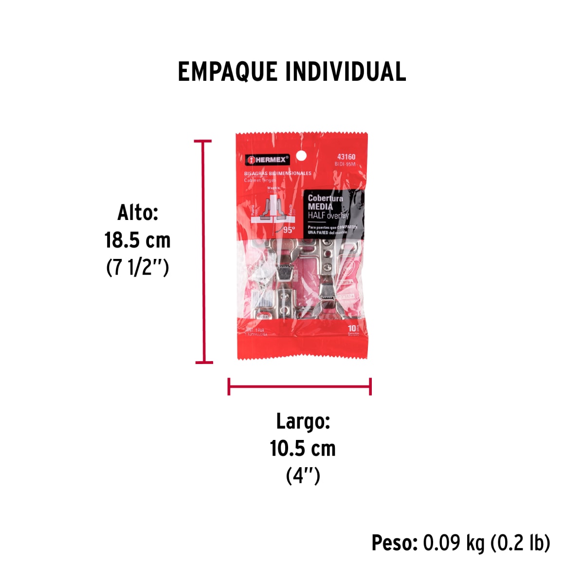 Bisagra Cangrejo Central 95°Cobertura Completa C/2 43160 Hermex5