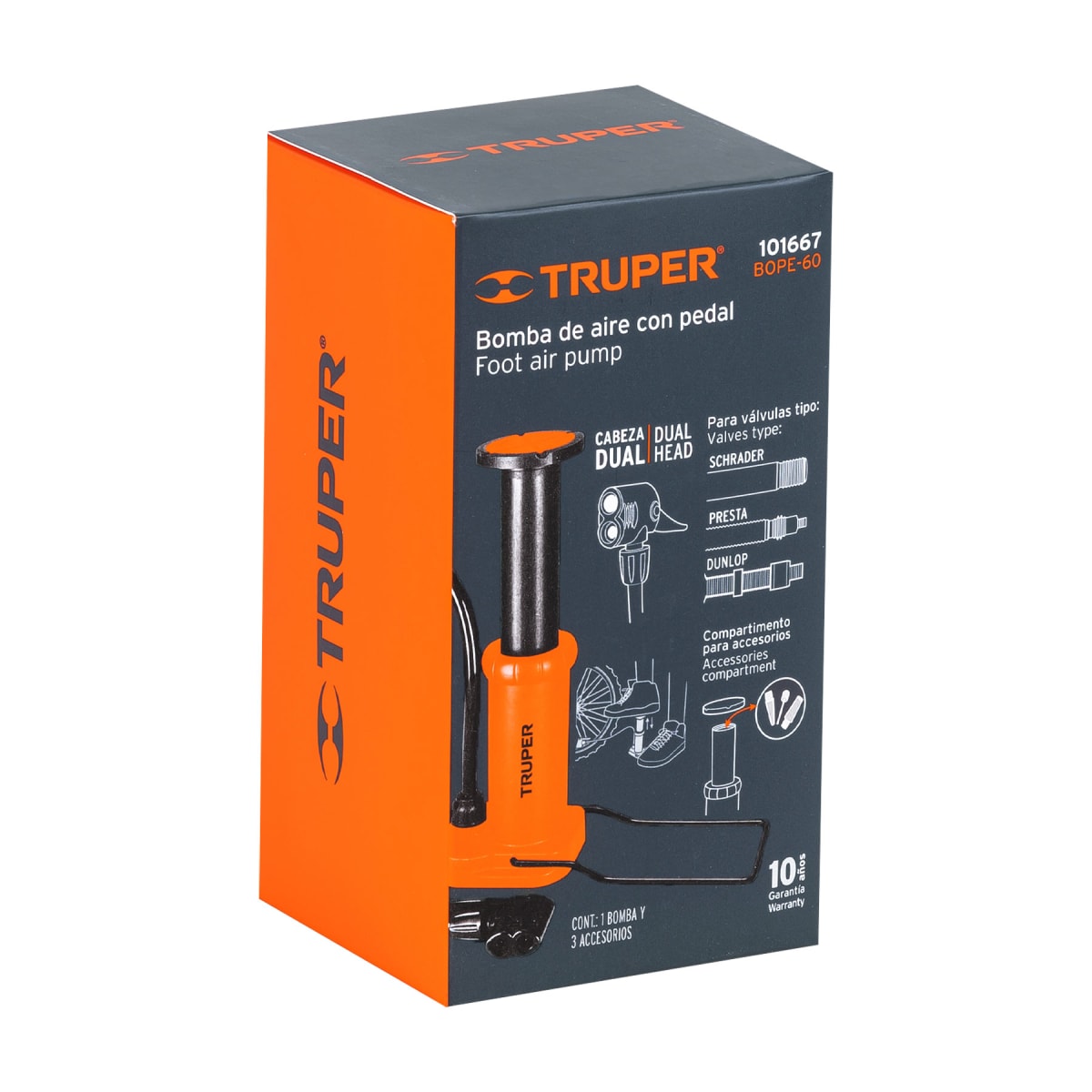 Inflador De Pedal Para Bicicleta Pelota 60 PSI Truper 1016675