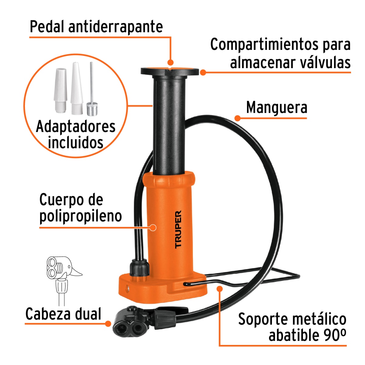 Inflador De Pedal Para Bicicleta Pelota 60 PSI Truper 1016672