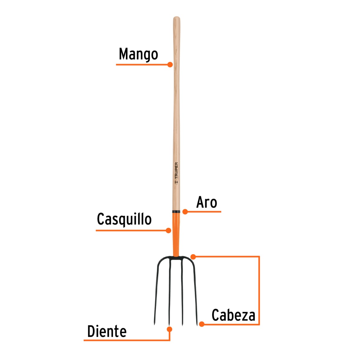 Bieldo Para Paja De 4 Dientes Con Mango Largo 48