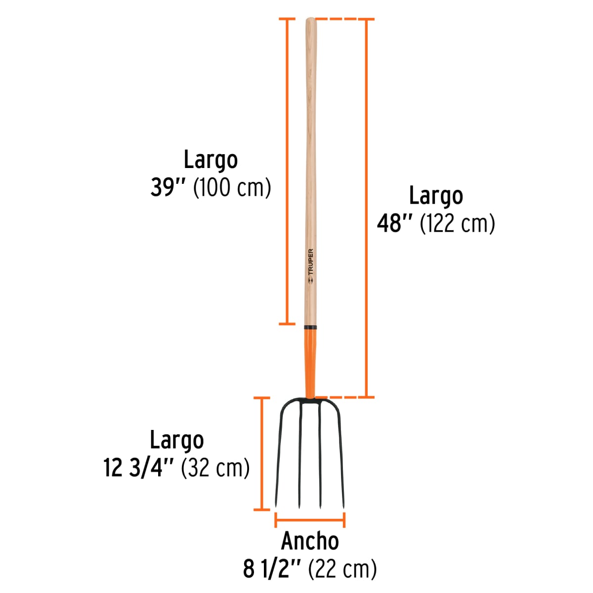 Bieldo Para Paja De 4 Dientes Con Mango Largo 48