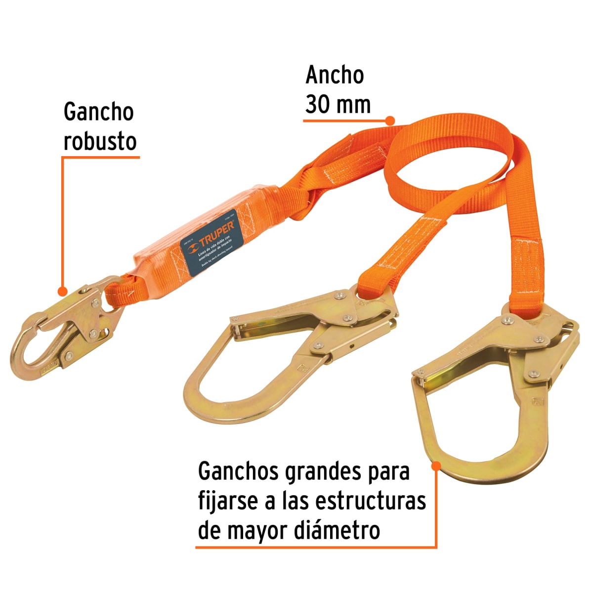 LINEA DE VIDA CON AMORTIGUADOR DOBLE BRAZO, TRUPER COD. 105092