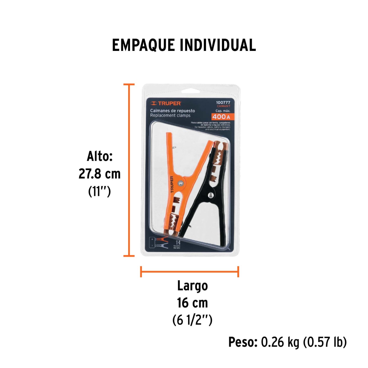Pinzas Cocodrilo Para Cable De Batería 400 Amp Truper 1007776