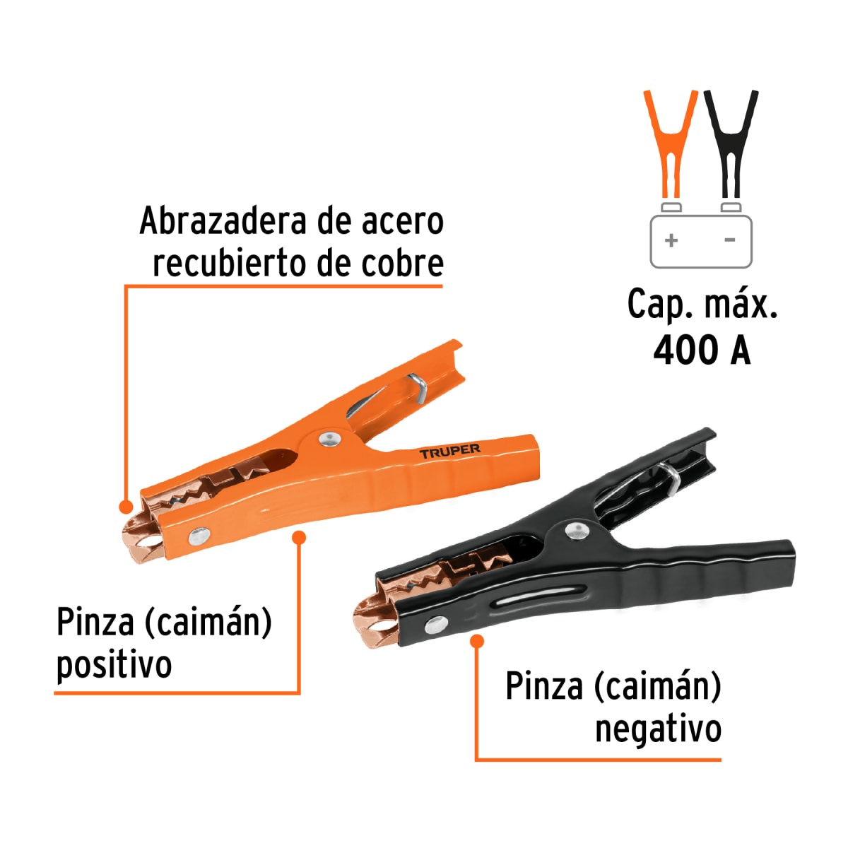 Pinzas Cocodrilo Para Cable De Batería 400 Amp Truper 1007773
