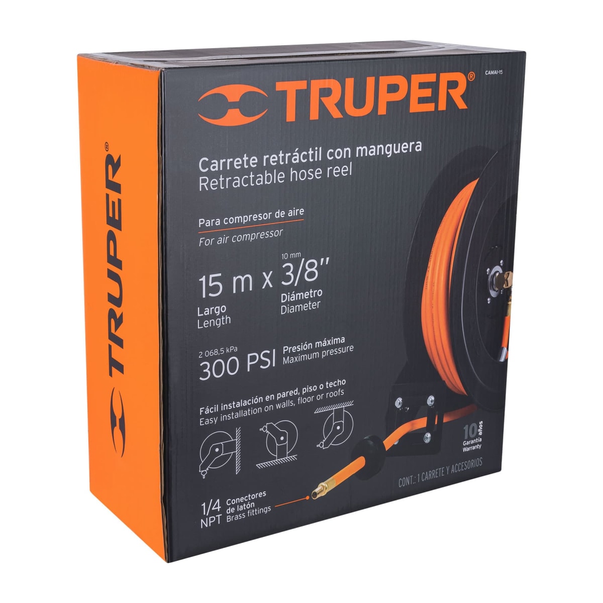 Manguera Para compresor Con Carrete Retráctil 15 Mts Truper 103884