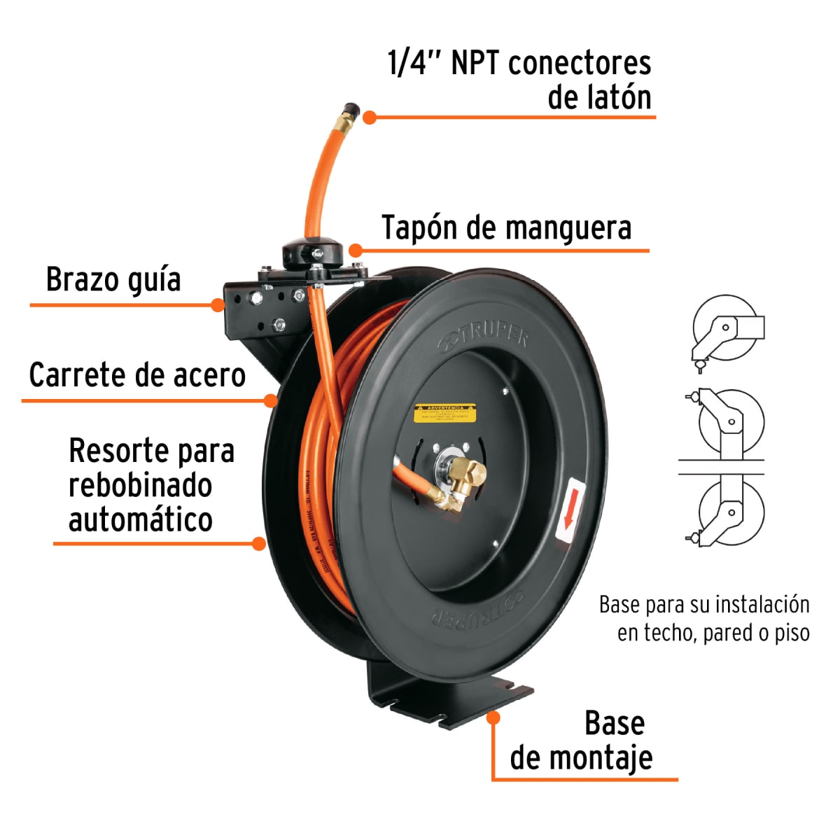 Manguera Para compresor Con Carrete Retráctil 15 Mts Truper 103882