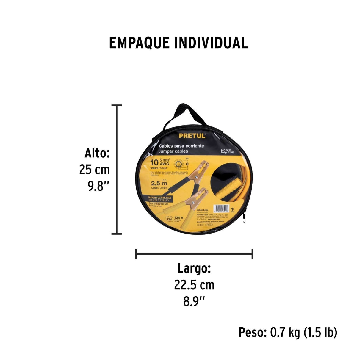 Cables pasa corriente de bateria 10 awg 2.5 con funda Pretul 228088