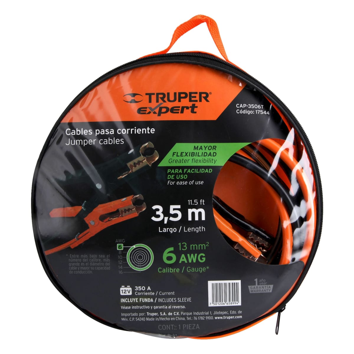 Cables Pasa Corriente De Bateria 6 AWG 3.5 Mts Con Funda Truper 175446