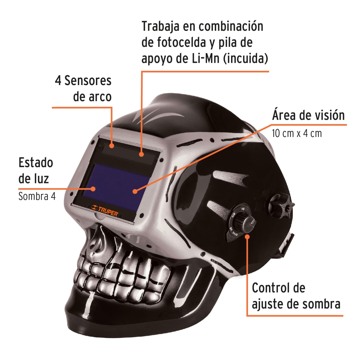 Careta para soldar electrónica, Modelo Calavera, Sombra 9 A 131