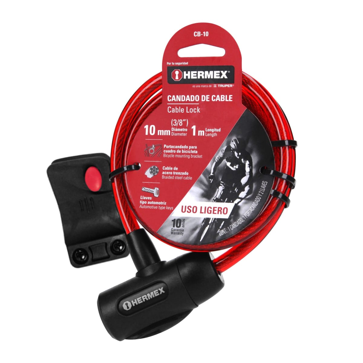 Candado De Cable Con Llave 10mm x 1 Mt Hermex 439223