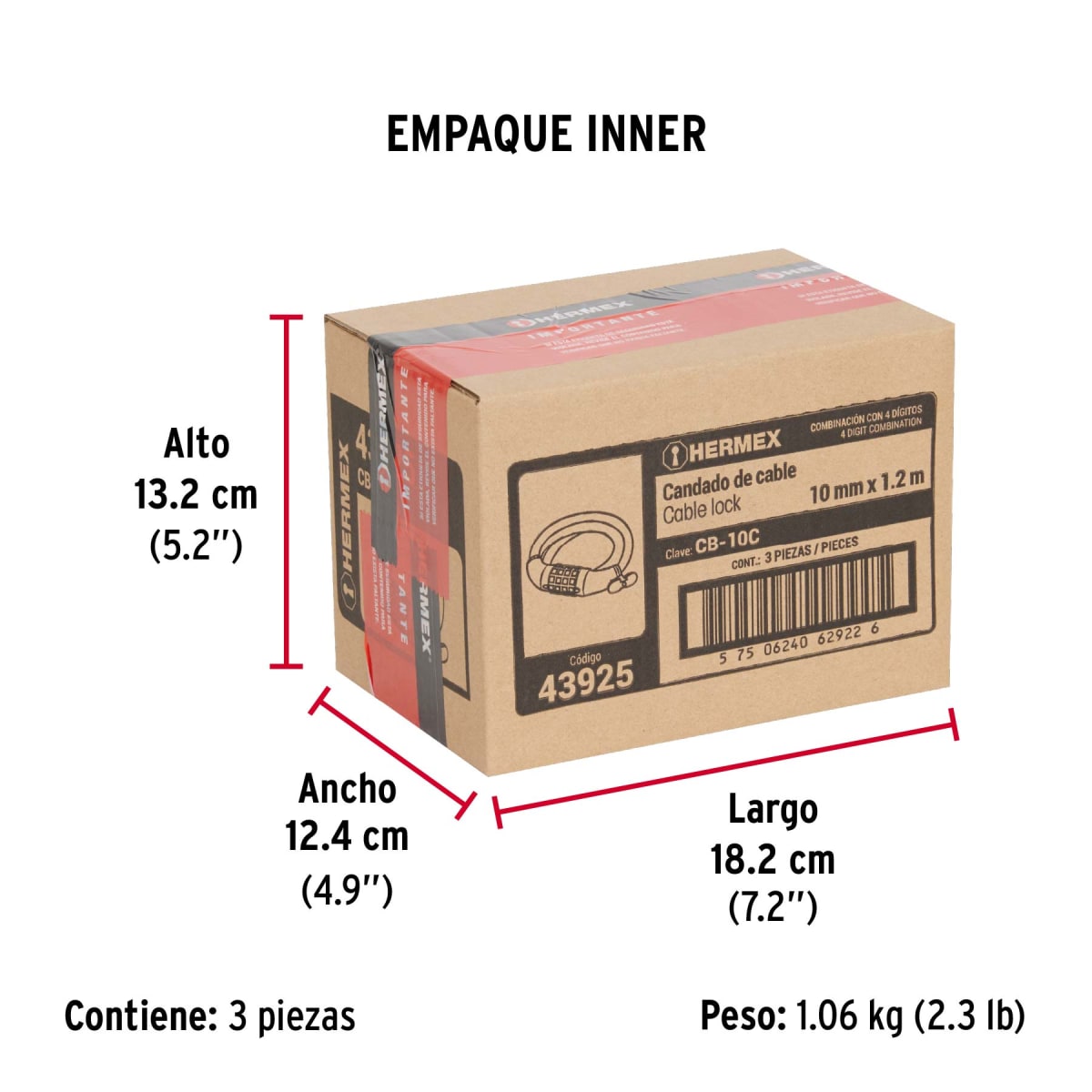 Candado De Cable Tipo Combinación 10 mm x 1.2 Mt Hermex 439255