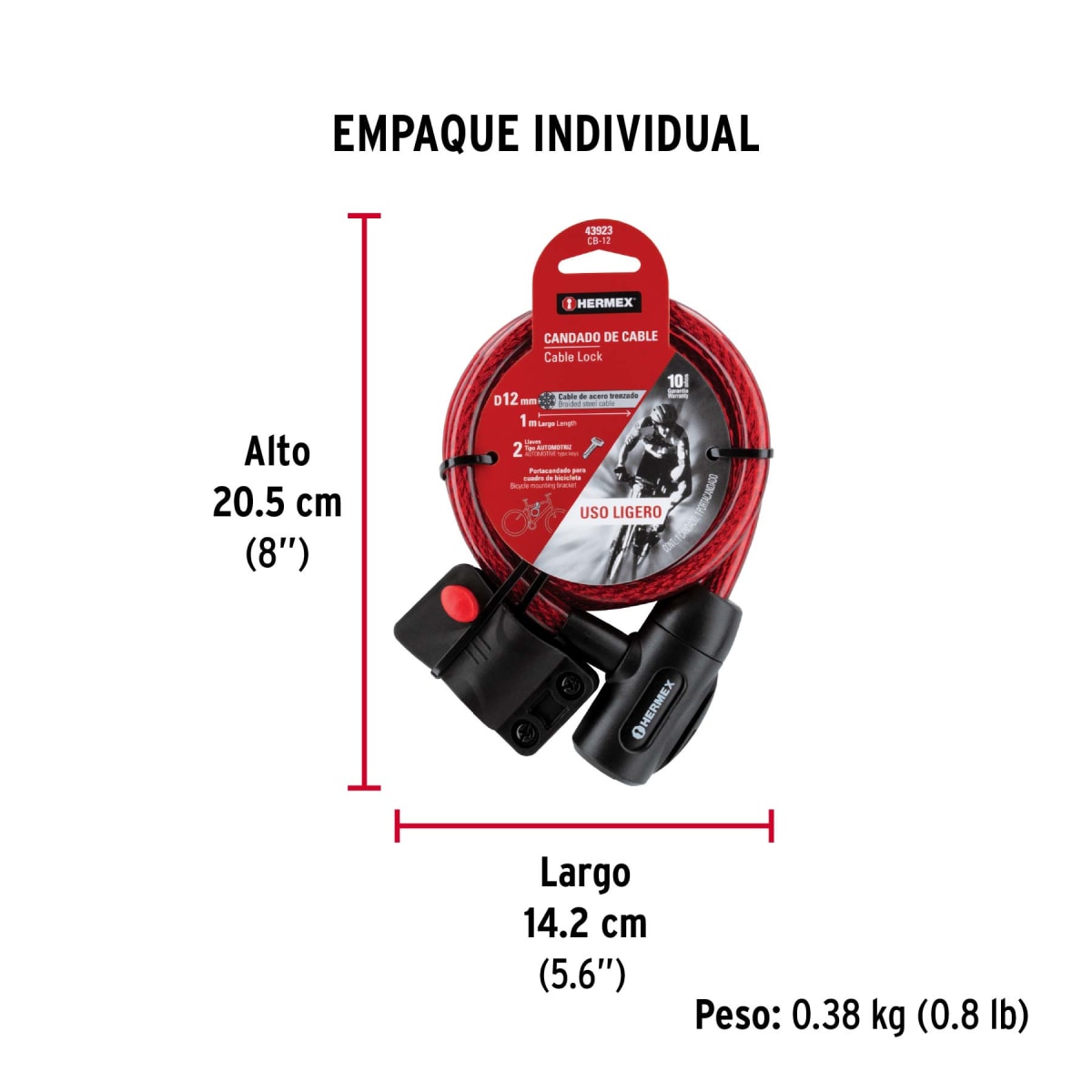 Candado De Cable Con Llave 12 mm x 1 Mt Truper 439234