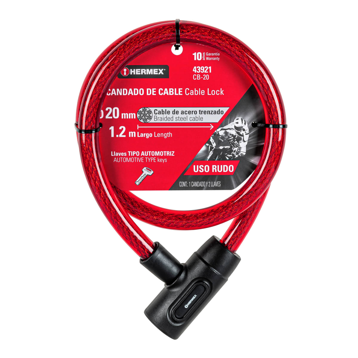 Candado De Cable Con Llave 20 mm x 1.20 Mt Hermex 439212