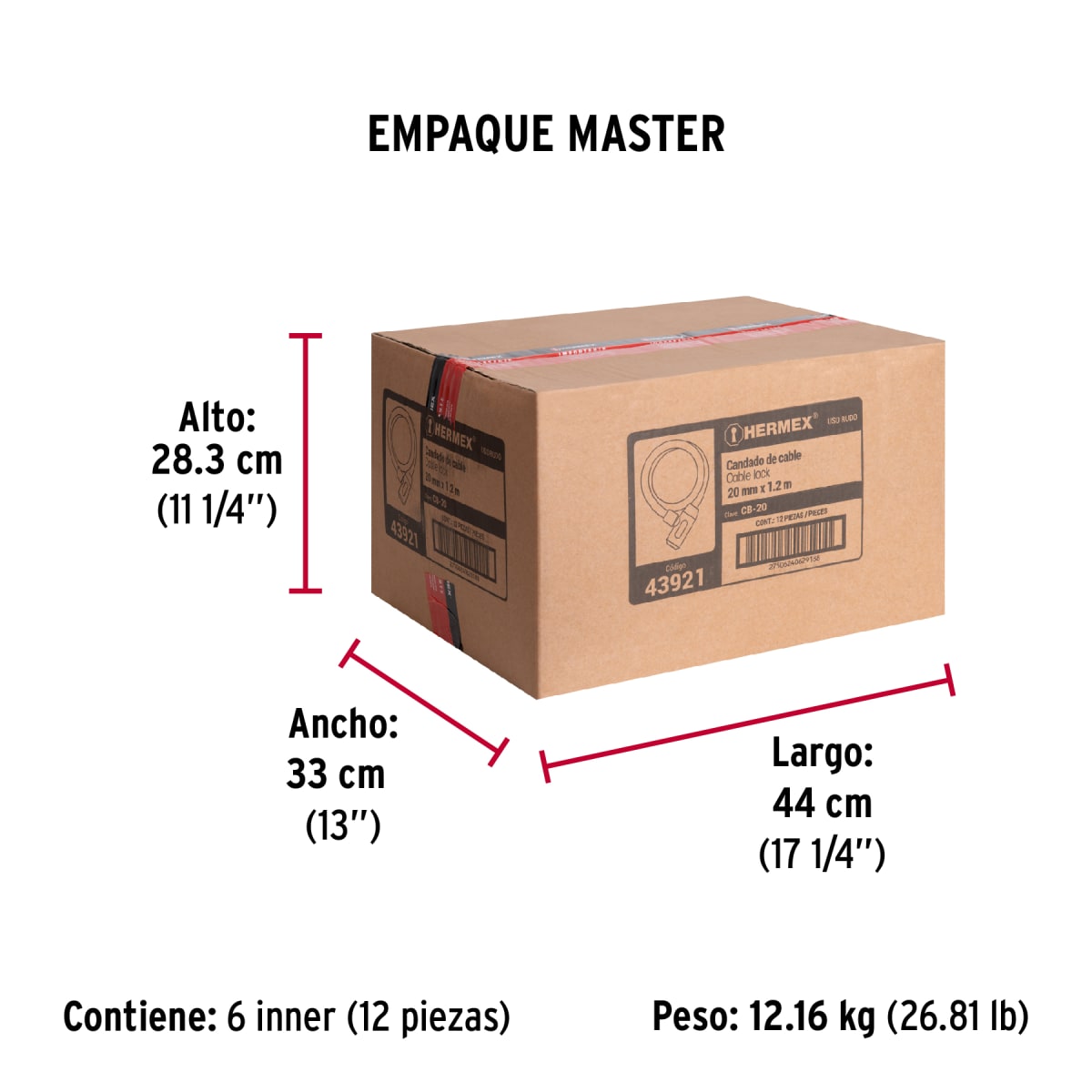 Candado De Cable Con Llave 20 mm x 1.20 Mt Hermex 439216