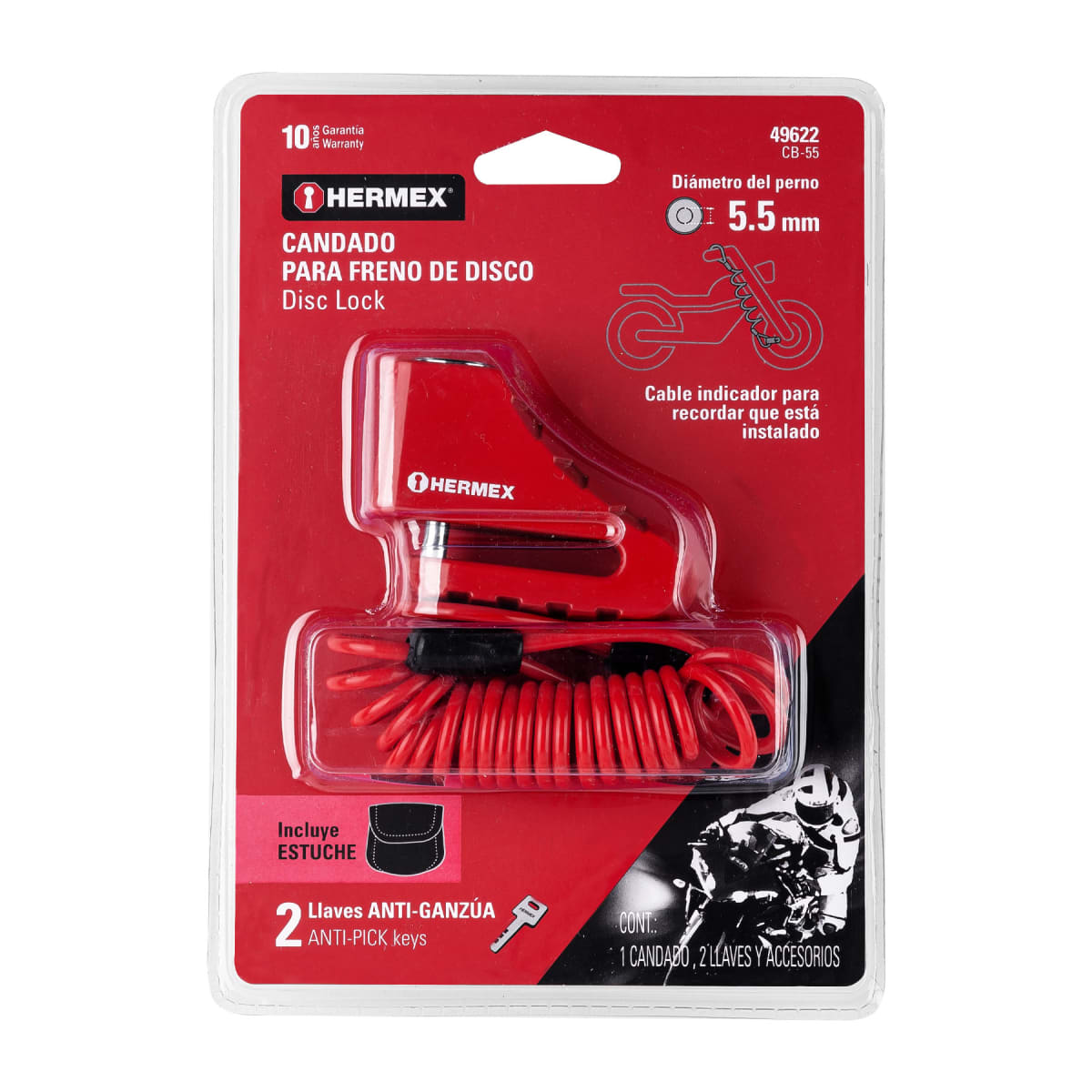 Candado Antirrobo Para Moto Con Frenos De Disco 5.5 mm  Hermex 496224