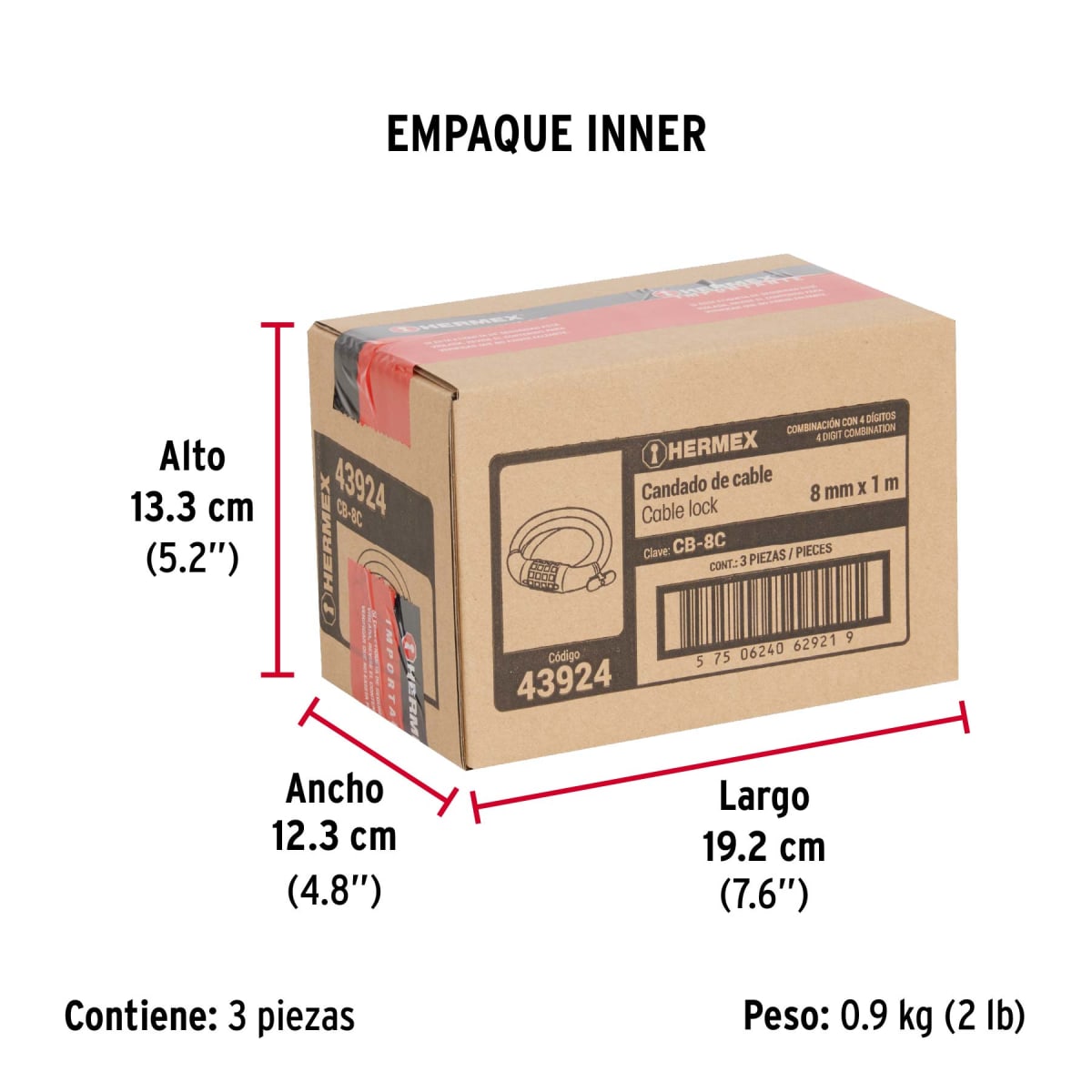 Candado De Cable Tipo Combinación 8 mm x 1 Mt Hermex 439245