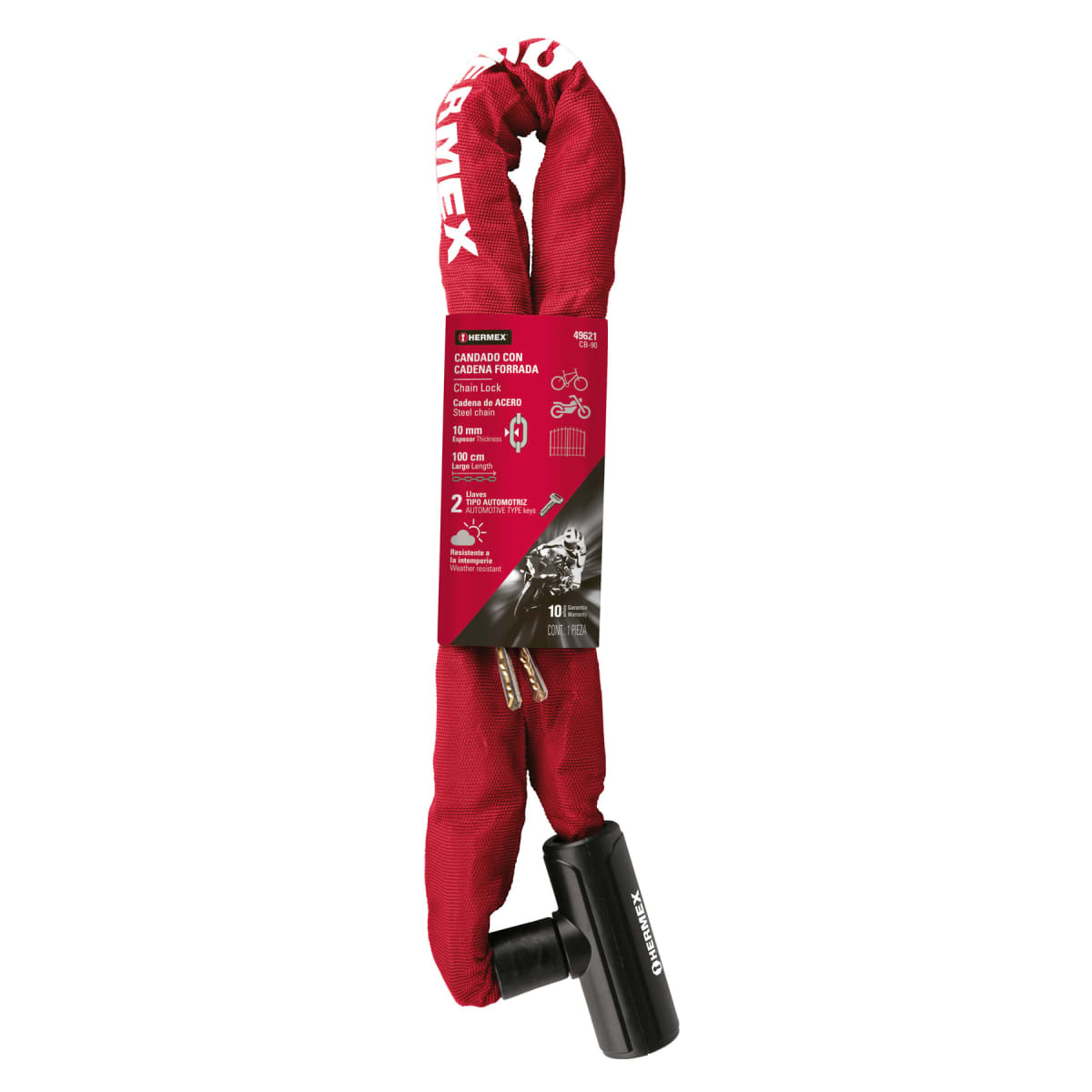 Candado Con Cadena Forrada De 10 mm x 90 Cm Hermex 496215