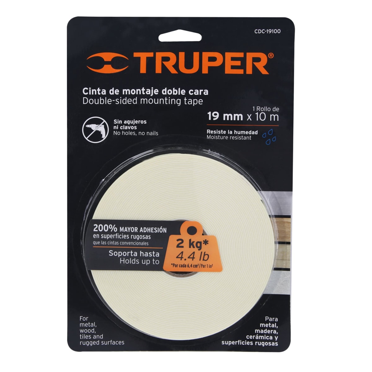 Cinta Doble Contacto de 19 Mm x 10 m Truper 117262
