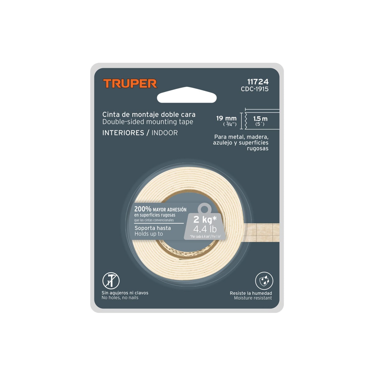 Cinta Doble Contacto De 19 Mm x 1.5 m Truper 117245