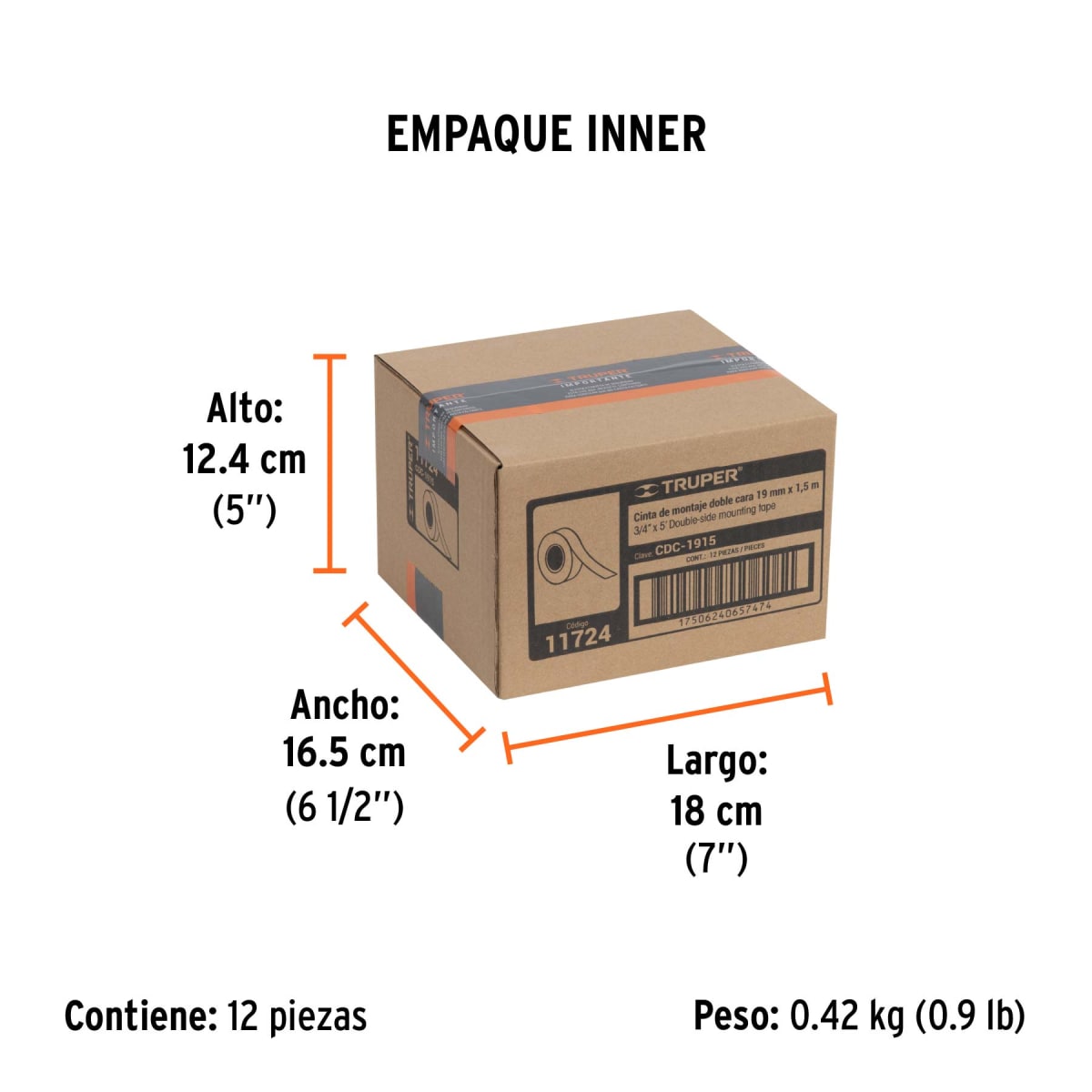 Cinta Doble Contacto De 19 Mm x 1.5 m Truper 117243