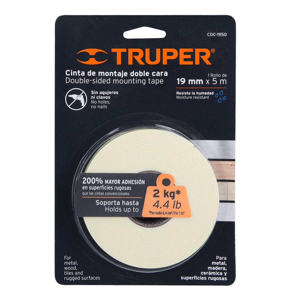 Cinta Doble Contacto De 19 Mm x 5 m Truper 117252