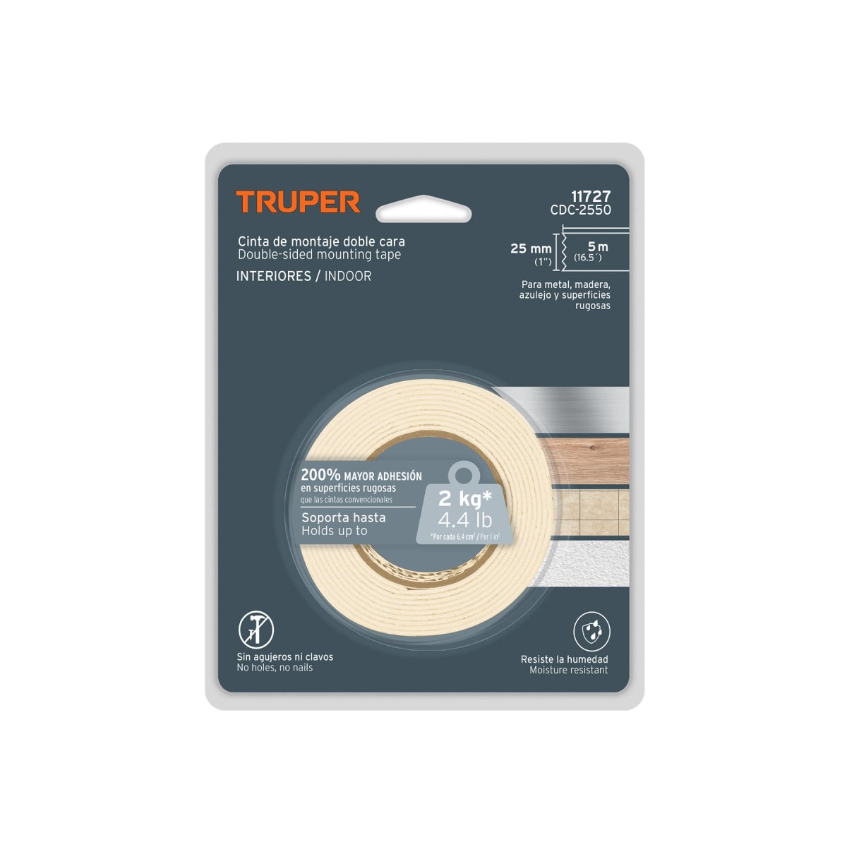 Cinta Doble Contacto De 25 Mm x 5 m Truper 117275