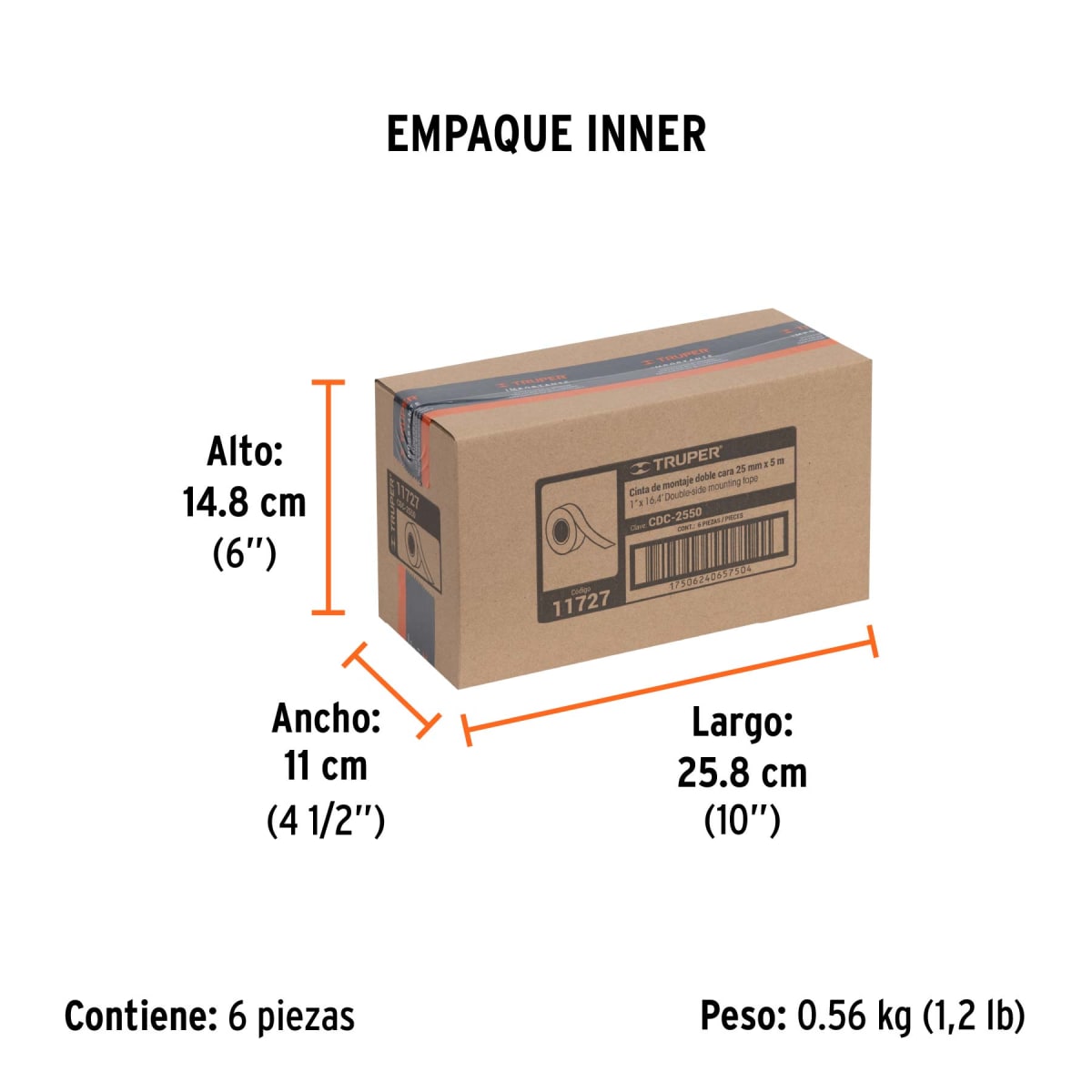 Cinta Doble Contacto De 25 Mm x 5 m Truper 117273