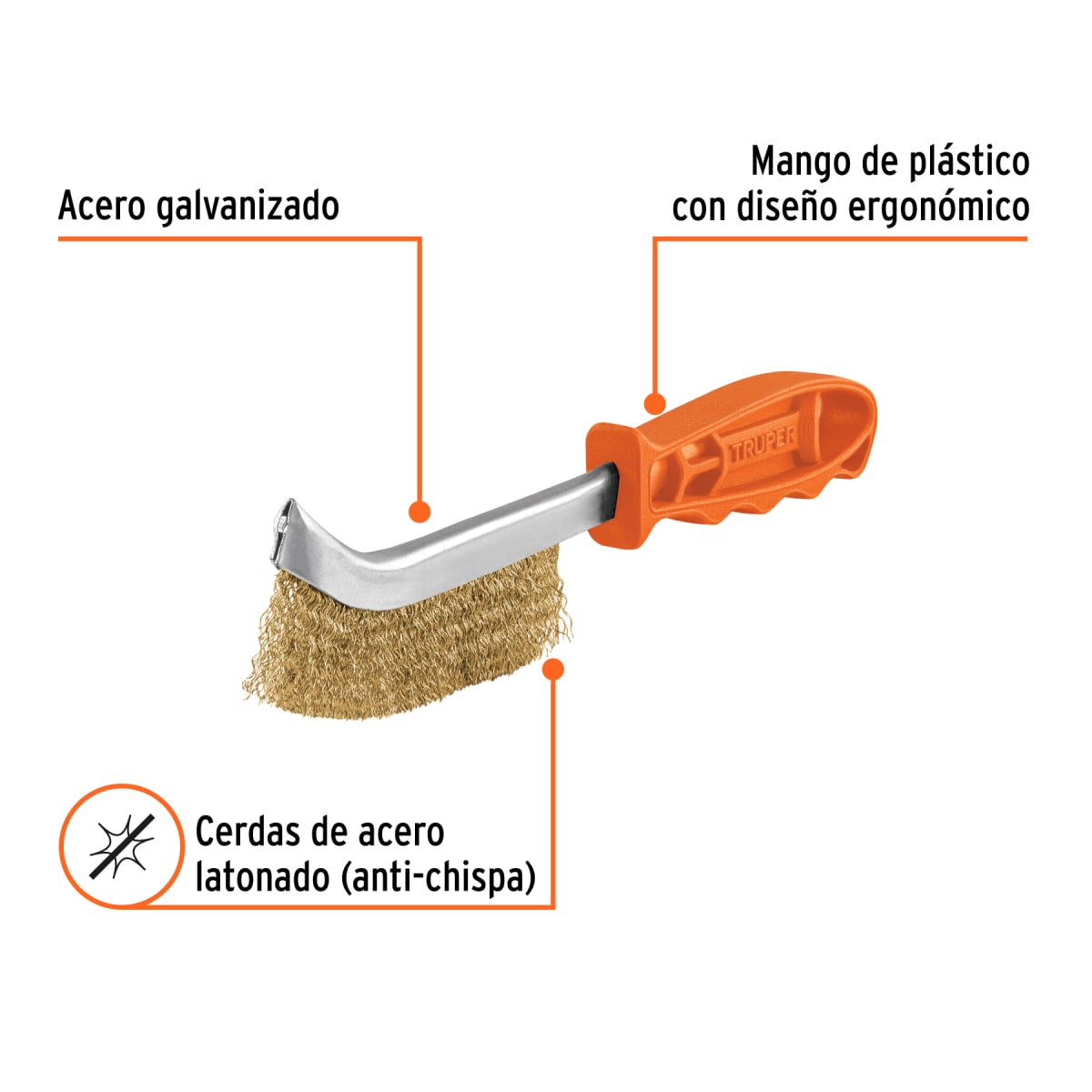Cepillo De Alambre Curvo Anti-Chispa Acero Latonado Truper 115403