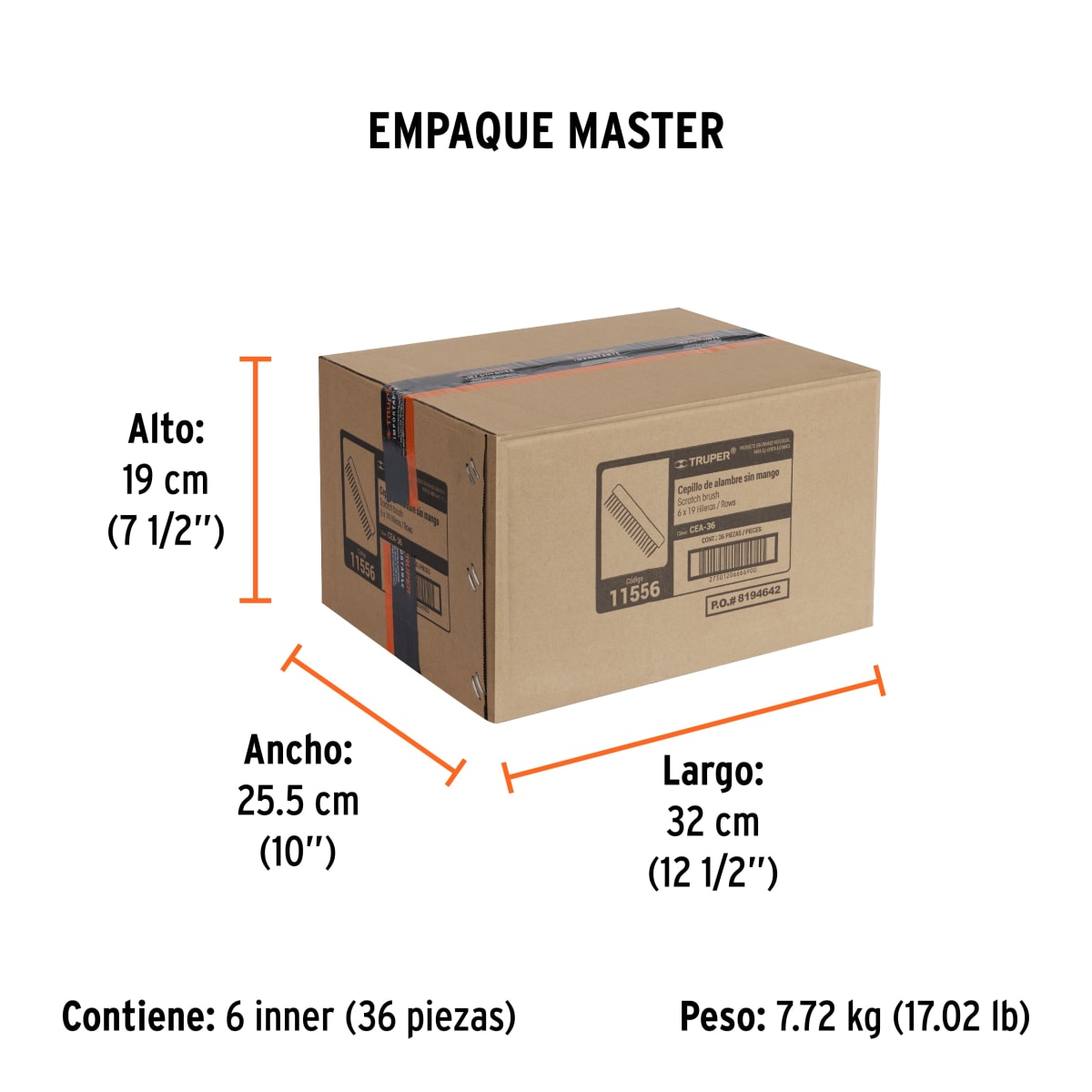 Cepillo De Alambre 114 Pinceles Rectangular Sin Mango Truper 115565