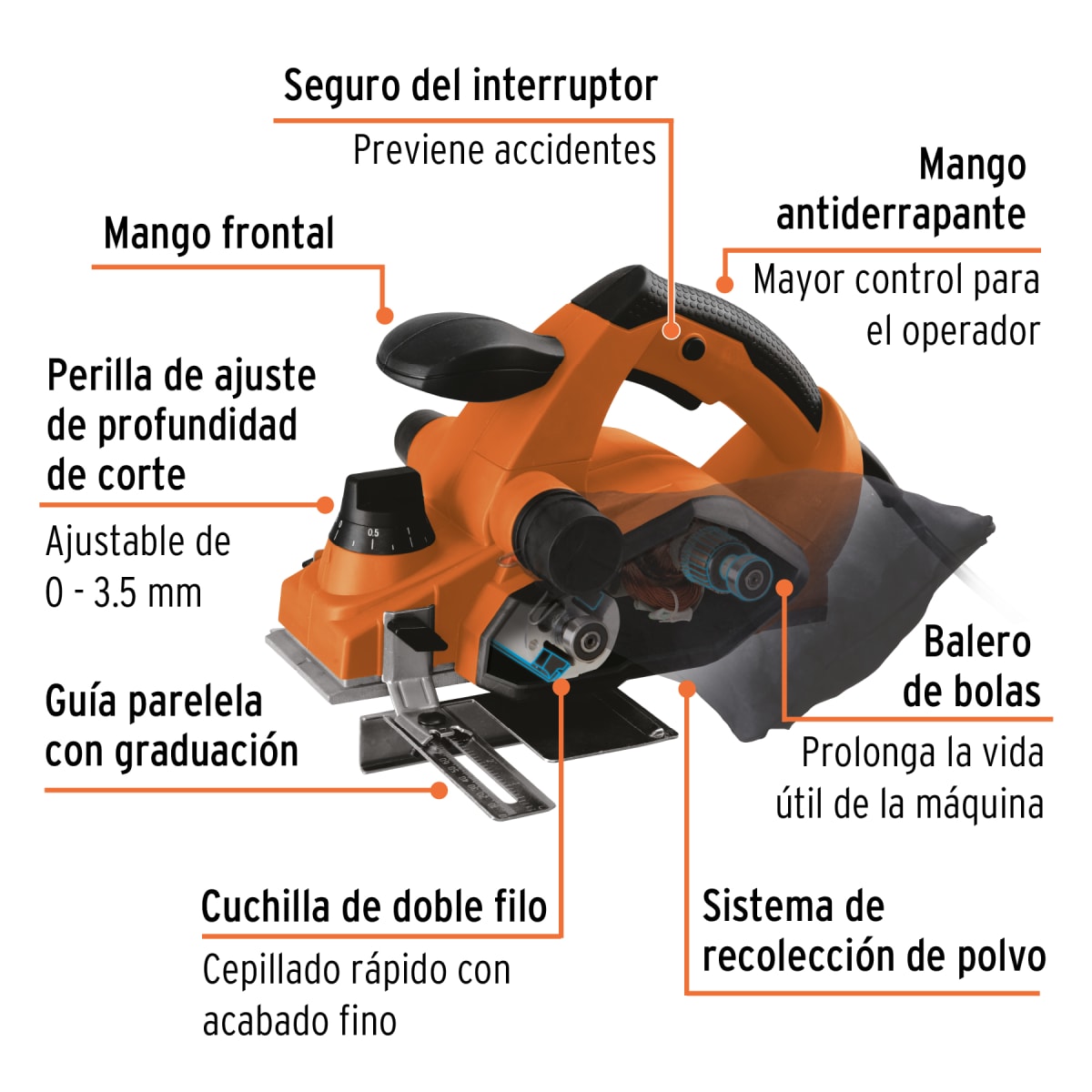 Cepillo Eléctrico 850W Profesional 3-1/4