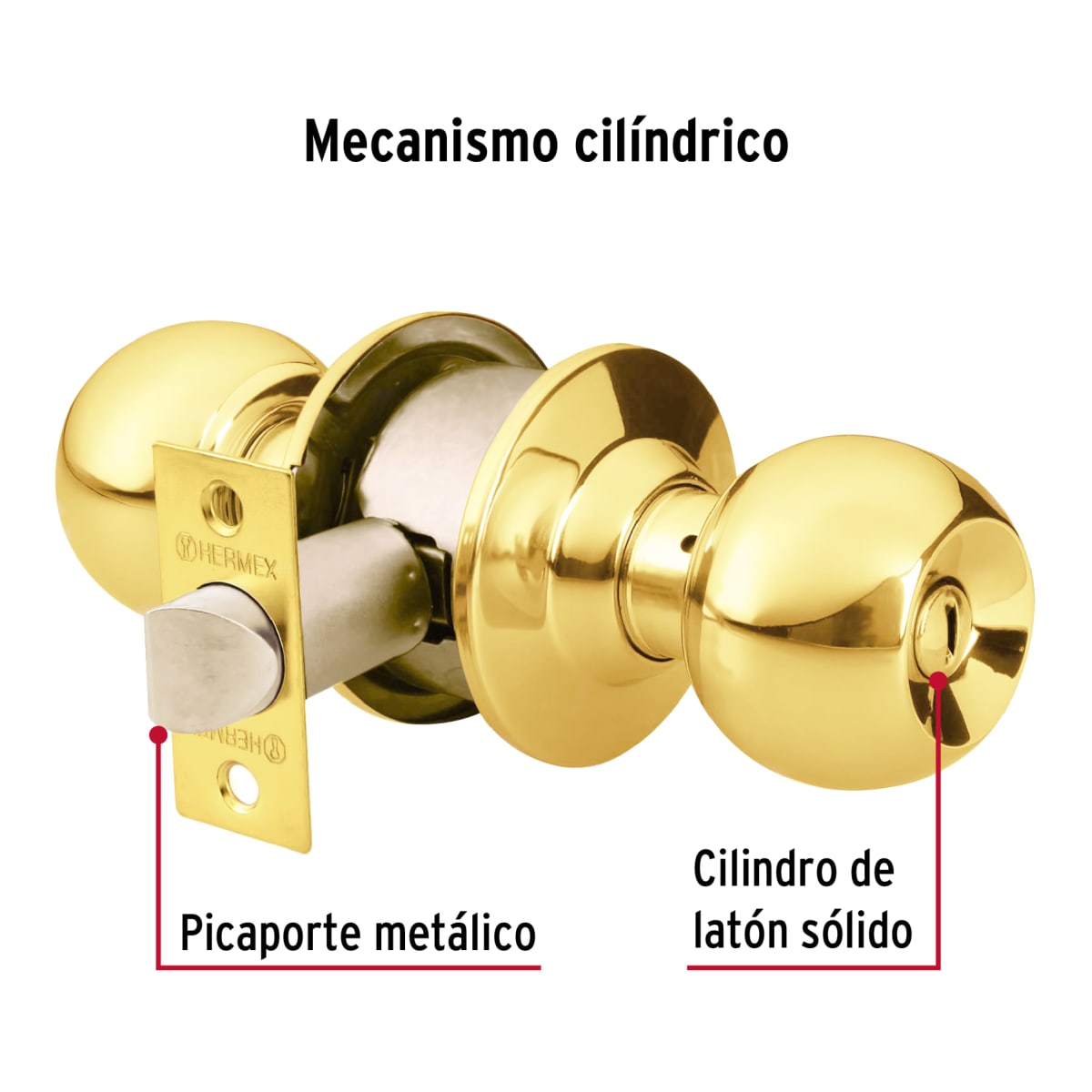 Cerradura Pomo Latón Brillante Baño Hermer 434713