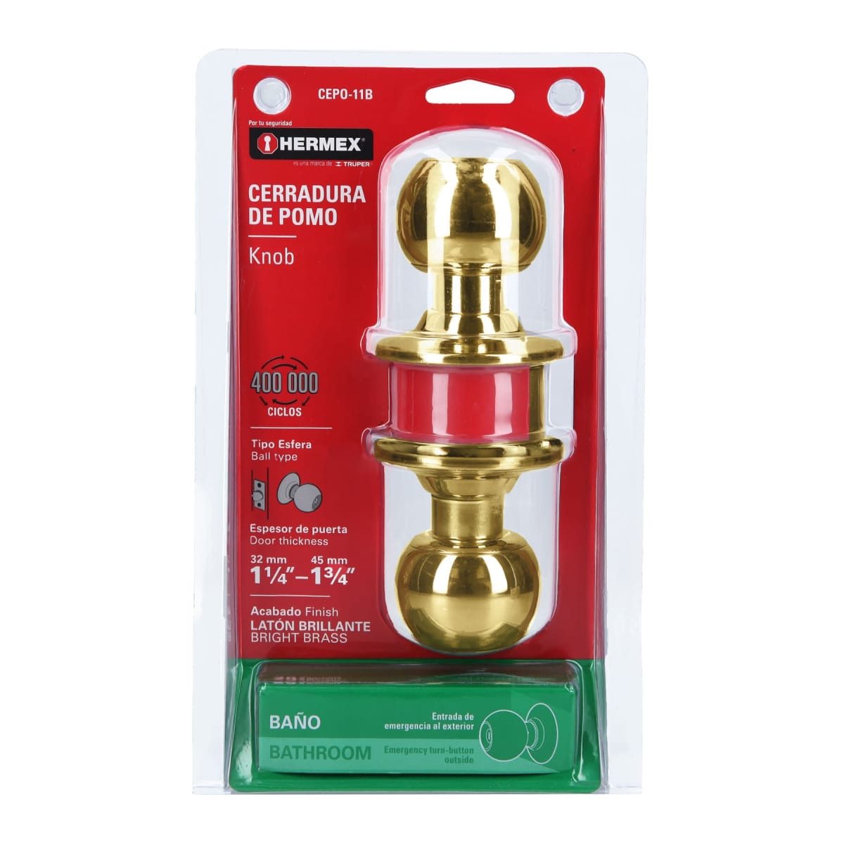 Cerradura Pomo Latón Brillante Baño Hermer 434719