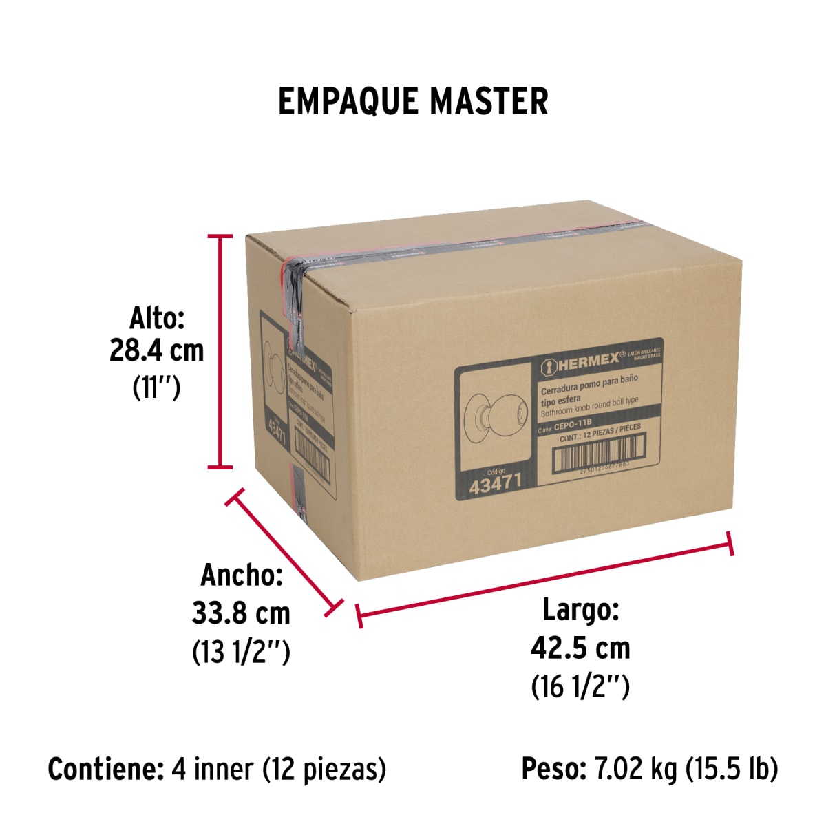 Cerradura Pomo Latón Brillante Baño Hermer 434717