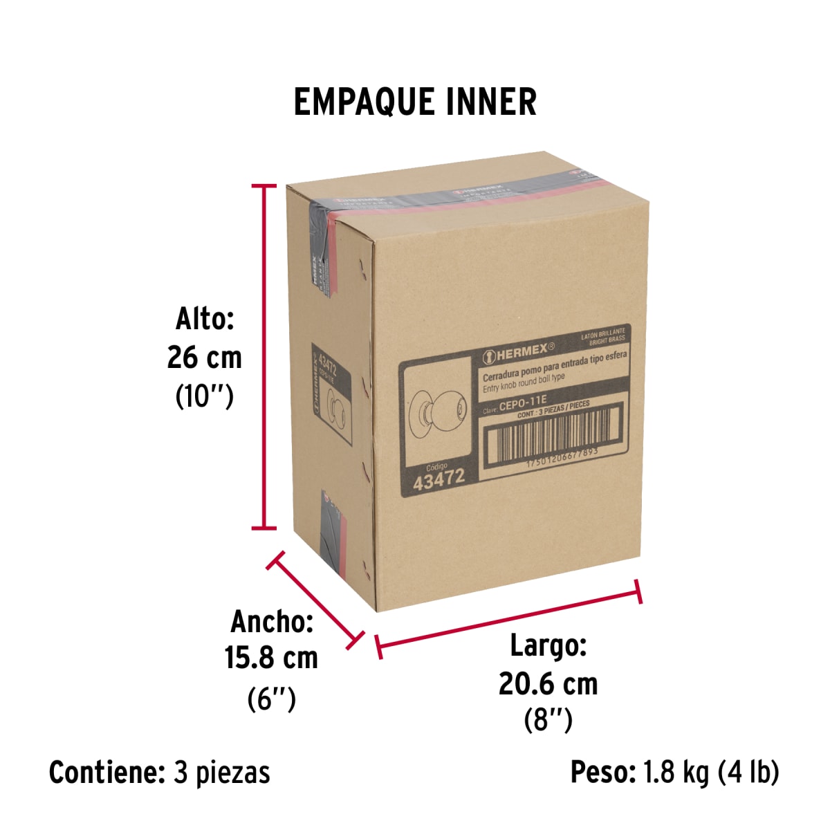 Cerradura Pomo Latón Brillante Entrada Hermex 434727