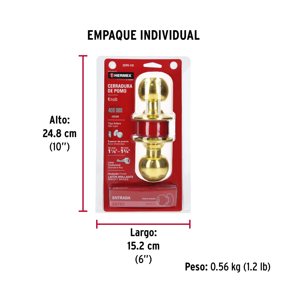 Cerradura Pomo Latón Brillante Entrada Hermex 4347210