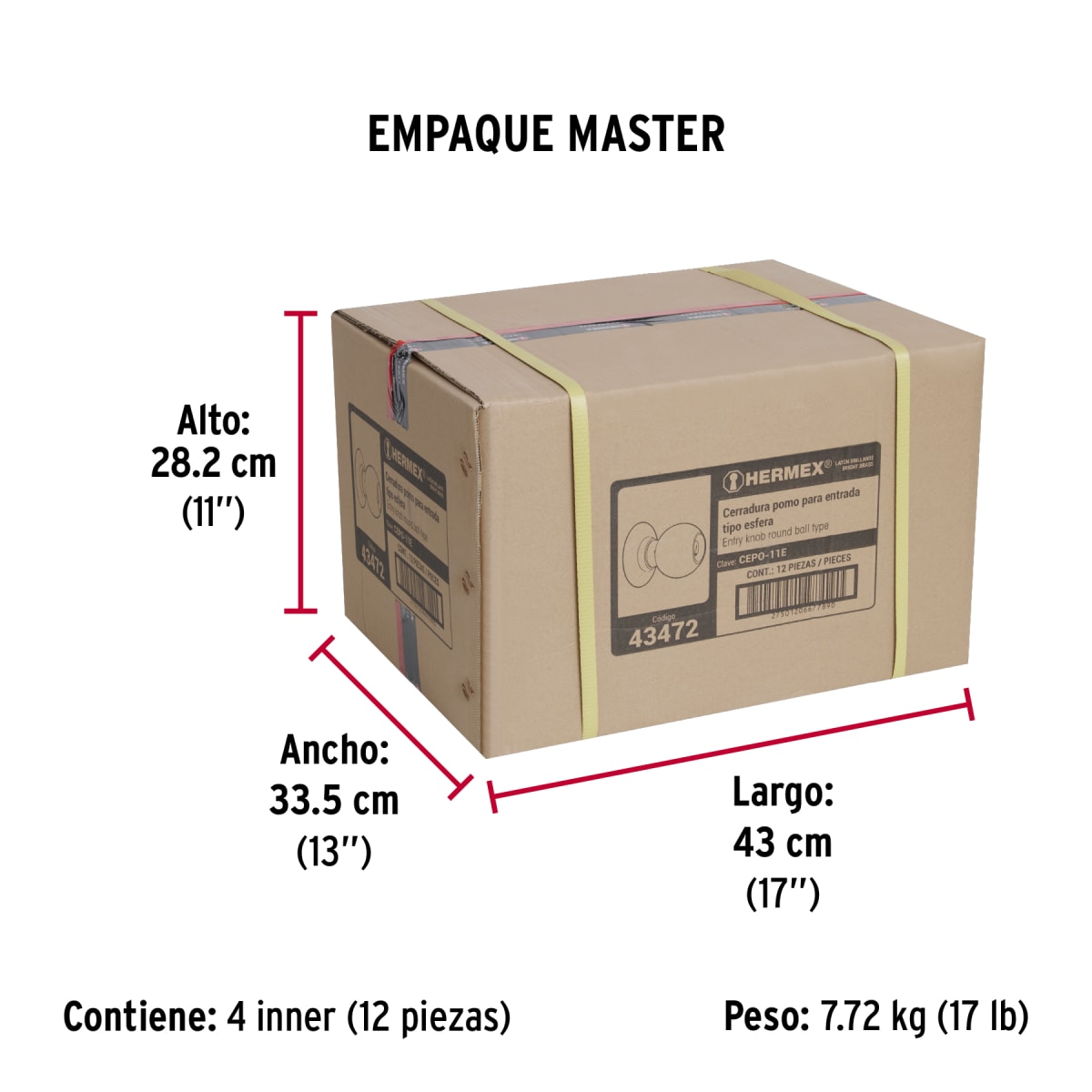 Cerradura Pomo Latón Brillante Entrada Hermex 434728