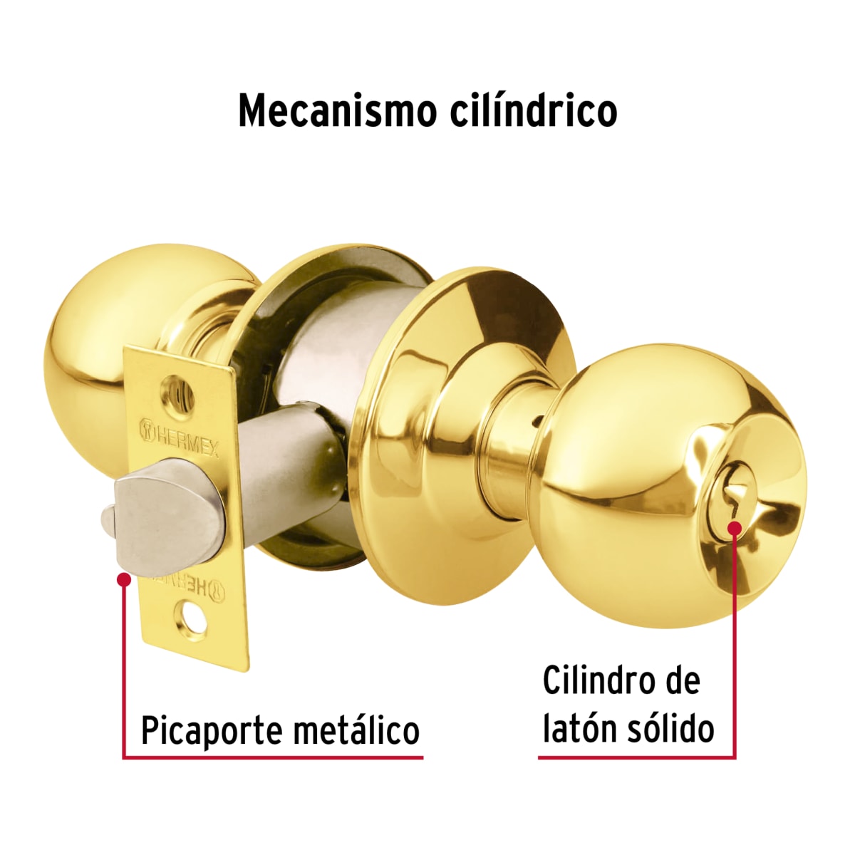 Cerradura Pomo Latón Brillante habitación Hermex 434733