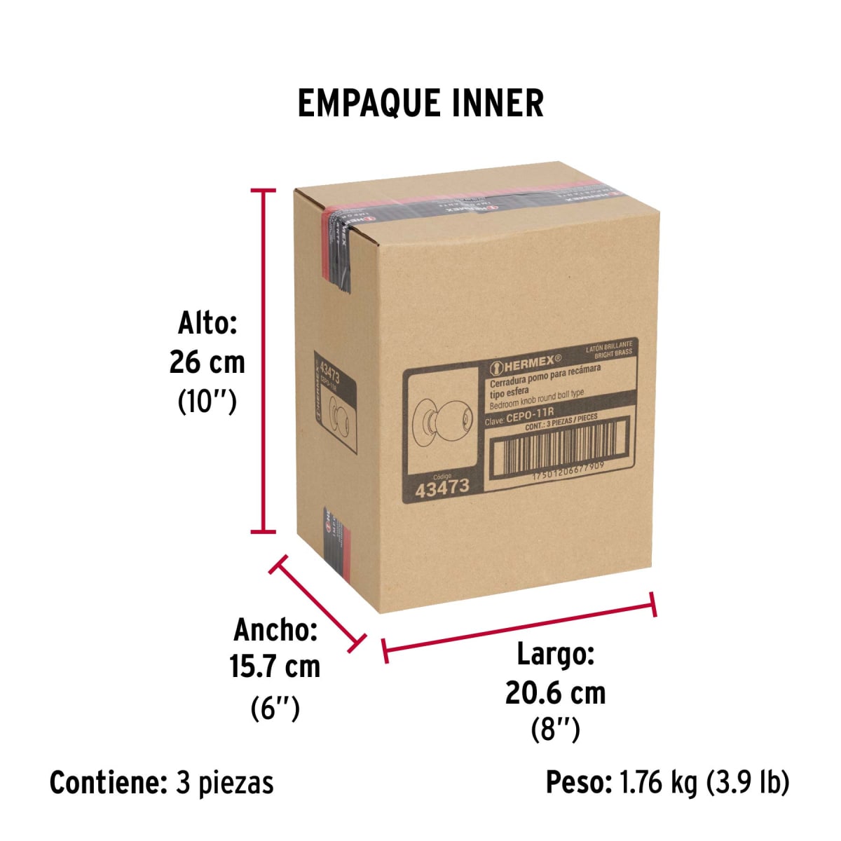 Cerradura Pomo Latón Brillante habitación Hermex 434736