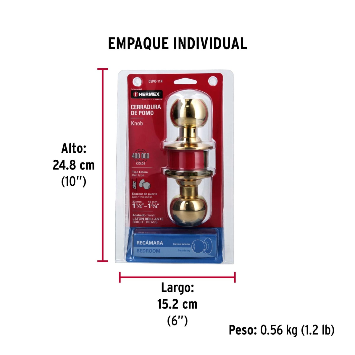 Cerradura Pomo Latón Brillante habitación Hermex 434737
