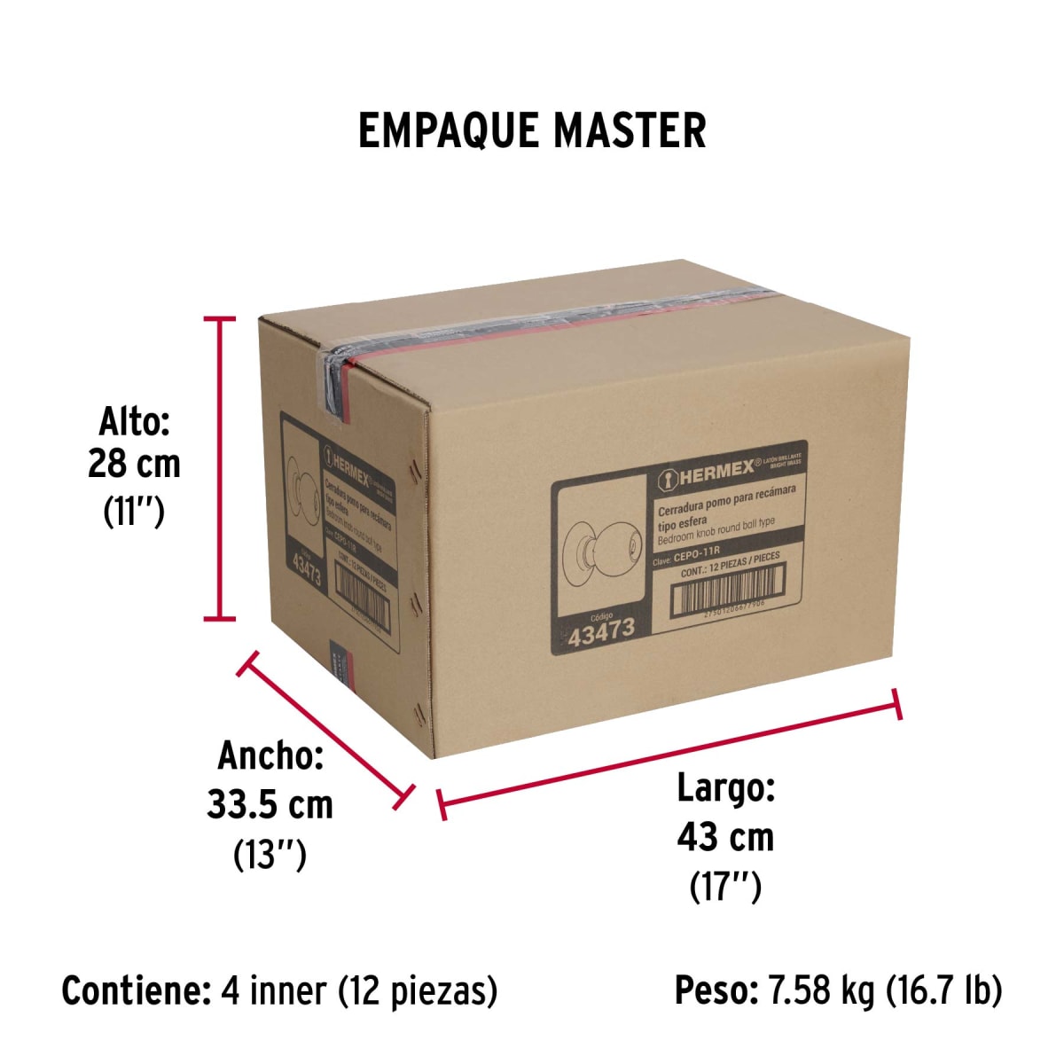 Cerradura Pomo Latón Brillante habitación Hermex 434738