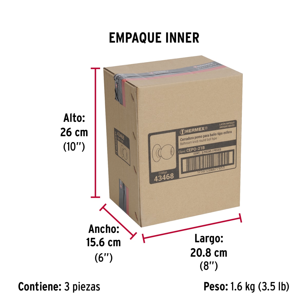 Cerradura Pomo Acero Inox Latón antiguo Baño Hermex 434685