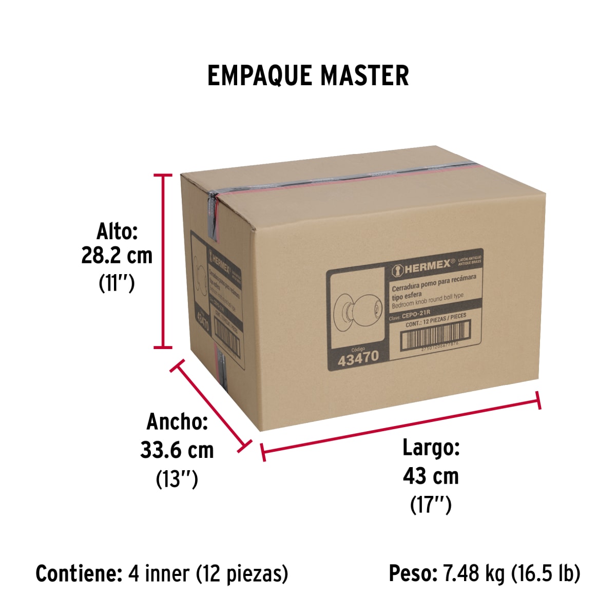 Cerradura Pomo Acero Inox Latón antiguo Habitación Hermer 434708