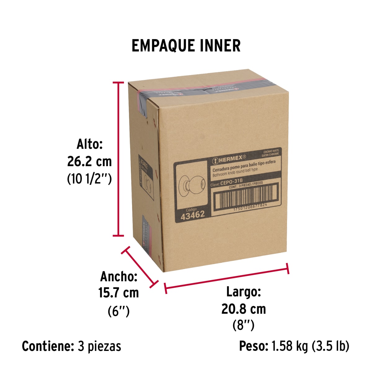 Cerradura Pomo Acero Inoxidable Baño Hermex 434625