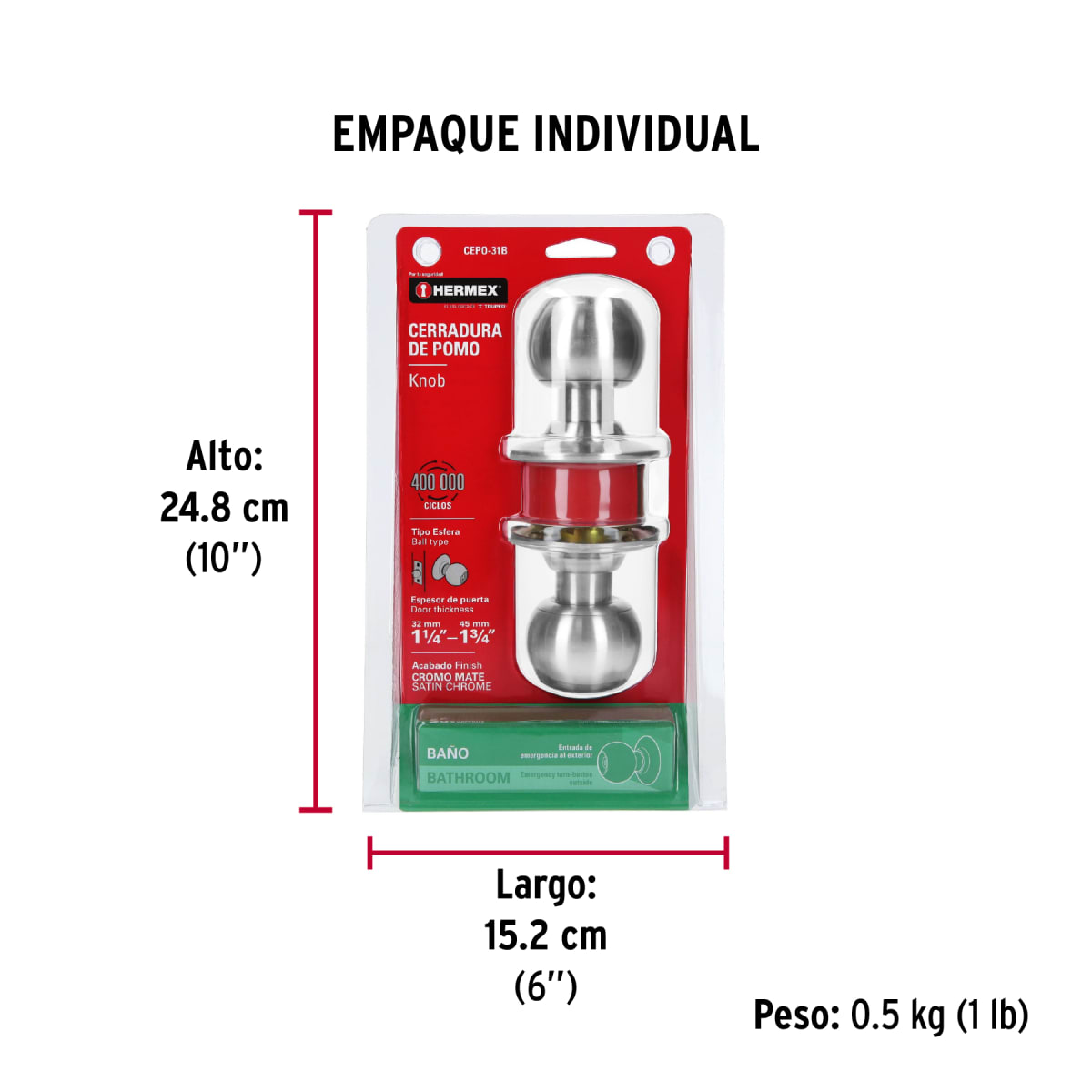 Cerradura Pomo Acero Inoxidable Baño Hermex 434626