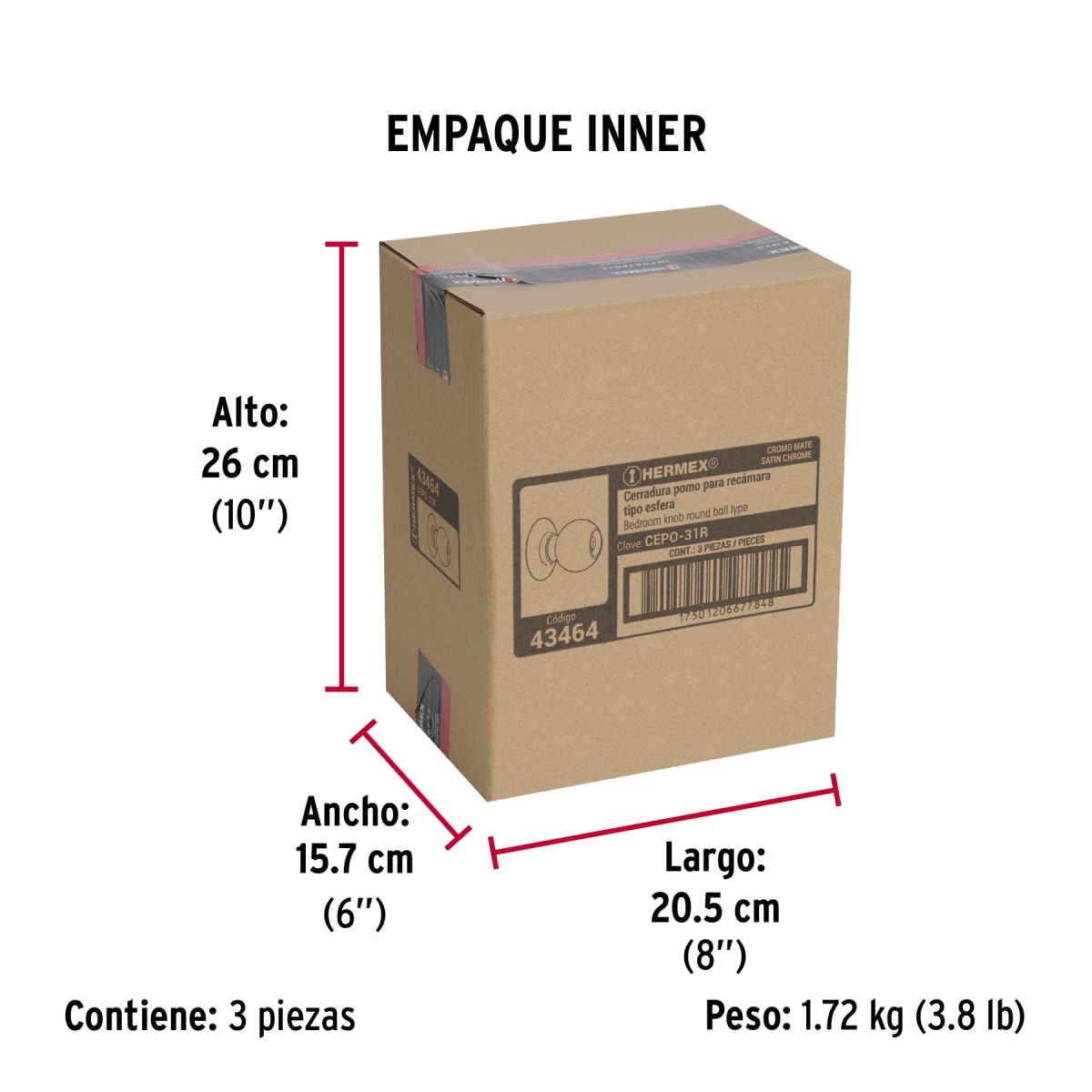 Cerradura Pomo Acero Inoxidable Habitación Hermex 434646