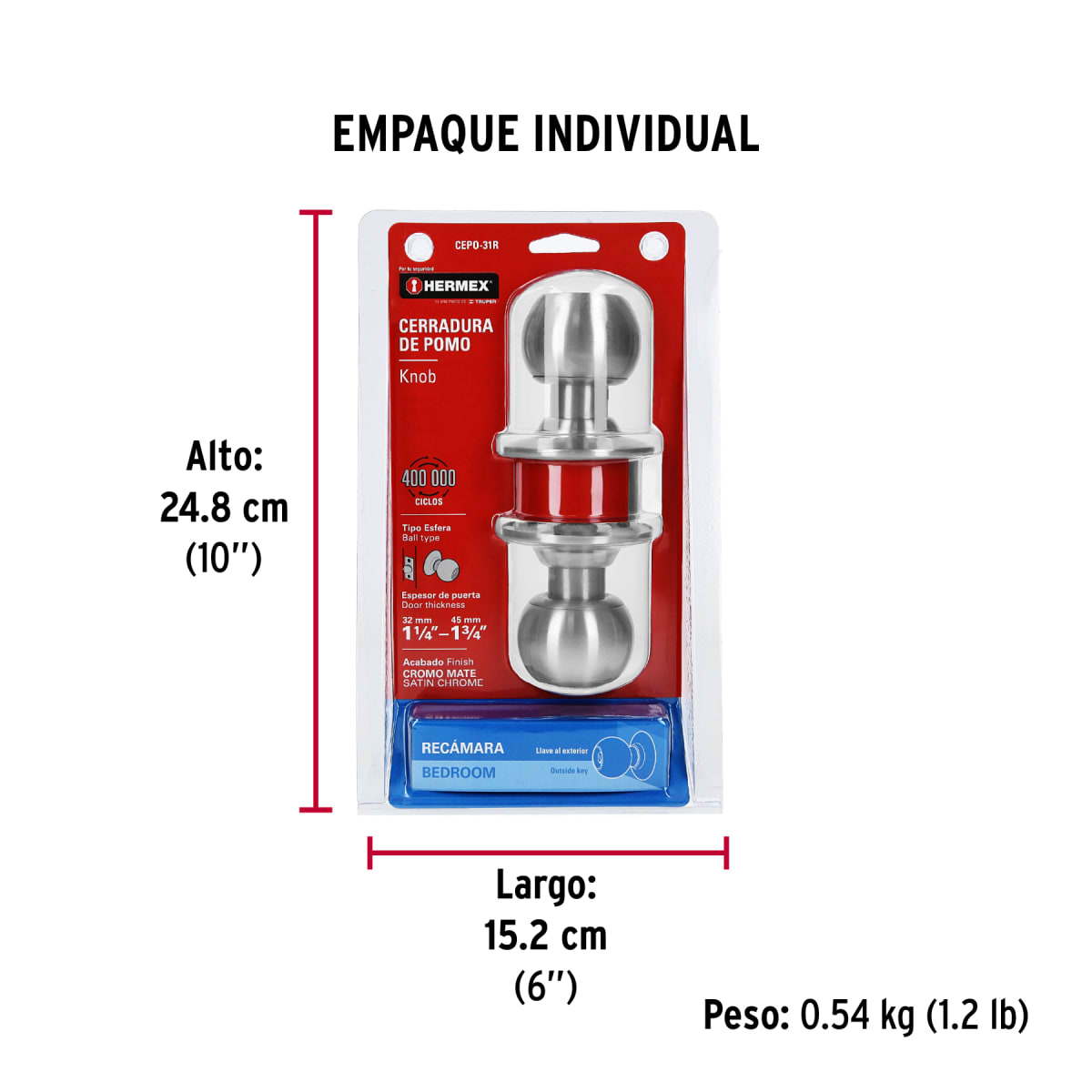 Cerradura Pomo Acero Inoxidable Habitación Hermex 434647
